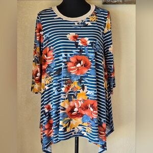 Oddi Teal Floral/Striped Tunic